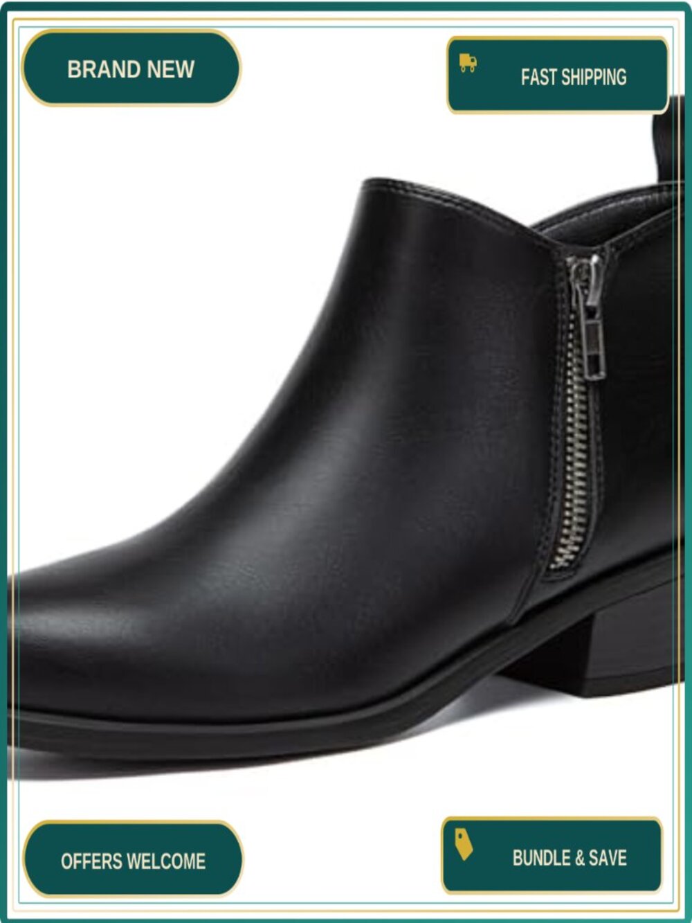 Women's Chunky Low Heel Ankle Booties Side Zipper Almond Toe